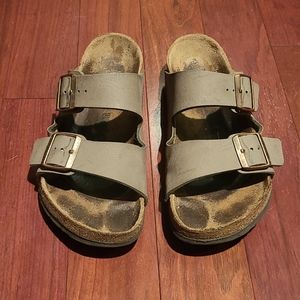 Well-loved Birkenstock Arizonas sage green - size 39, 8.5, or 9
